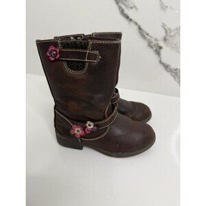 Dynasy Boots Brown w/Pink Flower Accents & Trim Size 9 Cowgirl Equestrian​​​